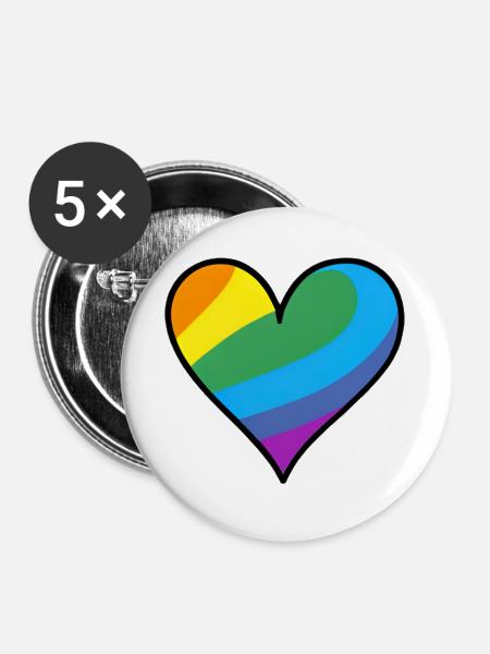 Regenbogenherz Pride Print - Buttons groß 56 mm (5er Pack) - Weiß