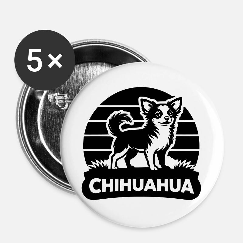 Chihuahua Silhouette  - Buttons groß 56 mm (5er Pack) - Weiß