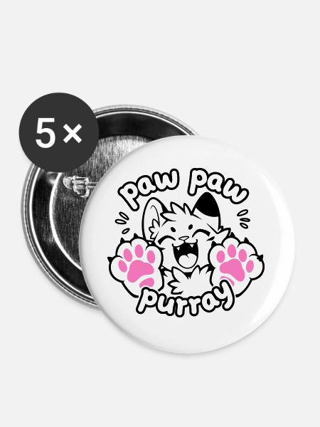 Paw Paw Purray Cat | Funny paw motif - Buttons large 2.2''/56 mm (5-pack) - white