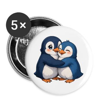 Kuschelige Pinguin-Umarmung - Buttons groß 56 mm (5er Pack) - Weiß - Vorne