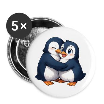Kuschelfreundschaft der Pinguine - Buttons groß 56 mm (5er Pack) - Weiß - Vorne