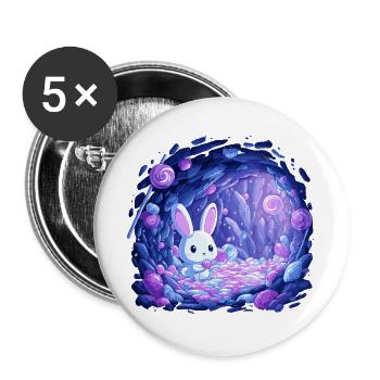 Zuckerhöhle Hase im Bonbonlicht - Buttons groß 56 mm (5er Pack) - Weiß - Vorne