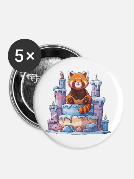 Roter Panda auf Eis-Torte - Buttons groß 56 mm (5er Pack) - Weiß
