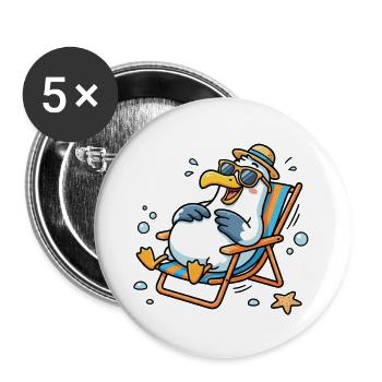 Relaxte Möwe am Strand - Buttons groß 56 mm (5er Pack) - Weiß - Vorne