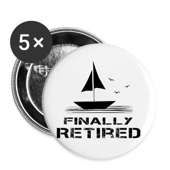 in Rente Ruhestand Geschenk Pensionierung - Buttons groß 56 mm (5er Pack) - Weiß - Vorne