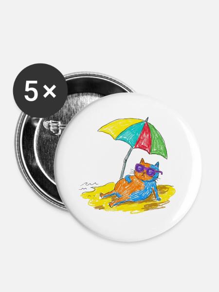 Katzen am Strand  - Buttons groß 56 mm (5er Pack) - Weiß