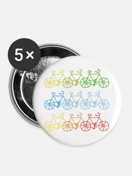 Bunte Fahrräder Fahrrad Geschenk - Buttons groß 56 mm (5er Pack) - Weiß
