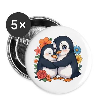Des manchots câlins dans le cercle de fleurs - Lot de 5 grands badges (56 mm) - blanc - Devant