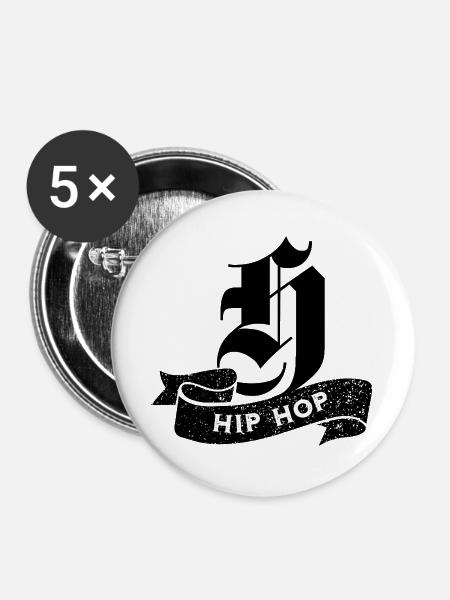 Hip-Hop-Typografie auf Schwarz - Buttons groß 56 mm (5er Pack) - Weiß