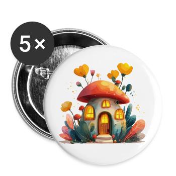 Pilzhäuschen Waldleuchten Fantasie - Buttons groß 56 mm (5er Pack) - Weiß - Vorne