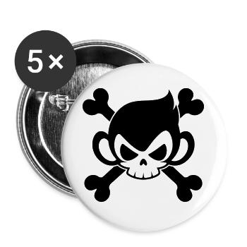 Lustiger Totenkopf Affe mit gekreuzten Knochen - Buttons groß 56 mm (5er Pack) - Weiß - Vorne