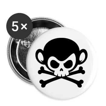 Totenkopf Affe mit gekreuzten Knochen - Buttons groß 56 mm (5er Pack) - Weiß - Vorne
