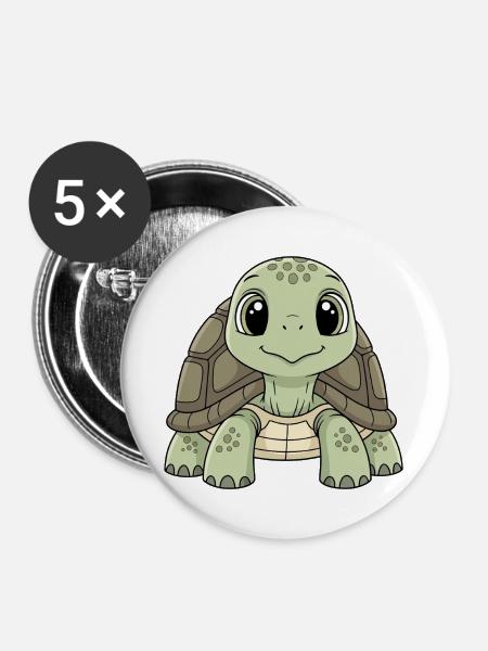 Schildkröte der Sterne Cartoon - Buttons groß 56 mm (5er Pack) - Weiß
