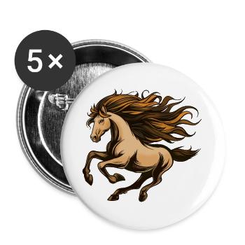 Feuriges Pferd mit fließender Mähne - Buttons groß 56 mm (5er Pack) - Weiß - Vorne