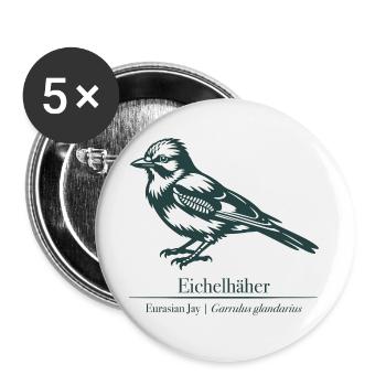 Jay Silhouette | Ornithologie | Dessin - Lot de 5 grands badges (56 mm) - blanc - Devant