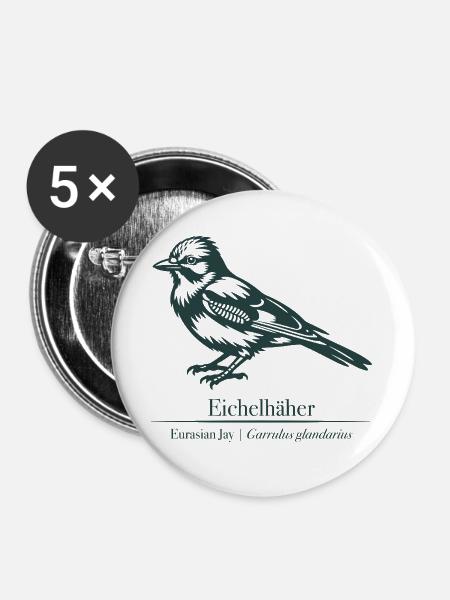 Eichelhäher Silhouette | Ornithologie | Zeichnung - Buttons groß 56 mm (5er Pack) - Weiß