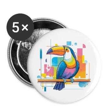 Colorful toucan on neon surfaces - Buttons large 2.2''/56 mm (5-pack) - white - Front