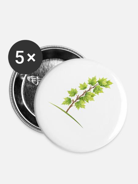 Blätterzweig Ahorn - Aquarell - Buttons groß 56 mm (5er Pack) - Weiß