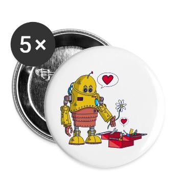 Le robot et l'amour - Lot de 5 grands badges (56 mm) - blanc - Devant
