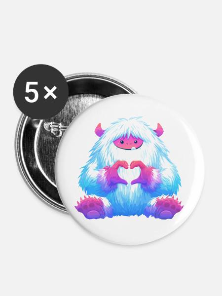Kuscheliges Herzmonster - Buttons groß 56 mm (5er Pack) - Weiß