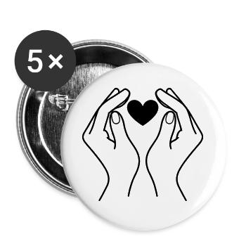 Hands Holding Heart Minimal Line Art Design - Buttons groß 56 mm (5er Pack) - Weiß - Vorne