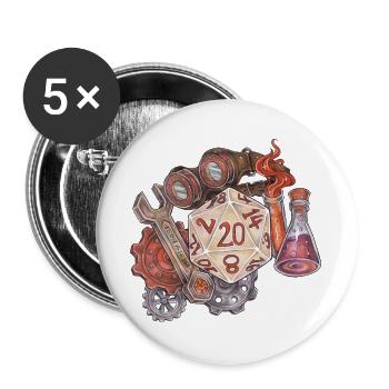 Rollenspiel Tabletop D20 Würfel Geschenk Artificer - Buttons groß 56 mm (5er Pack) - Weiß - Vorne