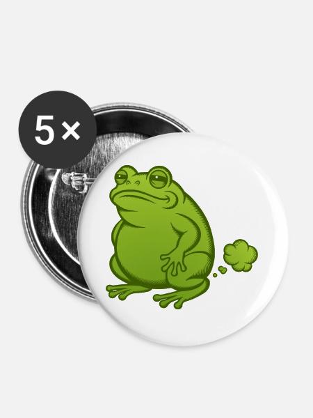 Furzender Frosch Pups Furz pupsen Kröte furzen - Buttons groß 56 mm (5er Pack) - Weiß