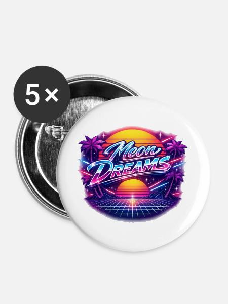 Moon Dreams Neon Retro Sunset - Buttons groß 56 mm (5er Pack) - Weiß