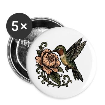 Hummingbird with Rose Vintage Tattoo - Buttons large 2.2''/56 mm (5-pack) - white - Front