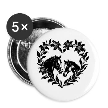 Horses Heart Flowers Silhouette Love Art - Buttons large 2.2''/56 mm (5-pack) - white - Front