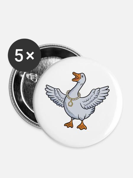 Goldkette Gans Cartoon - Buttons groß 56 mm (5er Pack) - Weiß