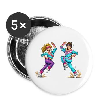 Retro-Aerobic-Paar in Bewegung   - Buttons groß 56 mm (5er Pack) - Weiß - Vorne