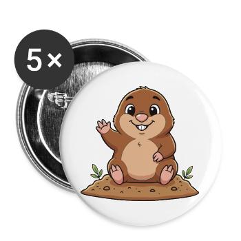 Cheerful Mole - Buttons large 2.2''/56 mm (5-pack) - white - Front