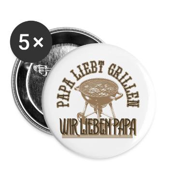 Papa liebt Grillen Wir lieben Papa Geschenk - Buttons groß 56 mm (5er Pack) - Weiß - Vorne