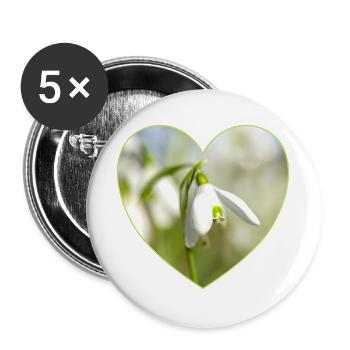 Schneeglöckchen Herzdesign - Buttons groß 56 mm (5er Pack) - Weiß - Vorne