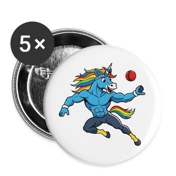 Muskulöses Regenbogen Einhorn Cricket Spieler - Buttons groß 56 mm (5er Pack) - Weiß - Vorne