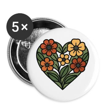 Floral Pattern Heart - Buttons large 2.2''/56 mm (5-pack) - white - Front