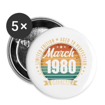 Mars 1980 Édition Limitée Retro Mars 1980 - Lot de 5 grands badges (56 mm) - blanc - Devant