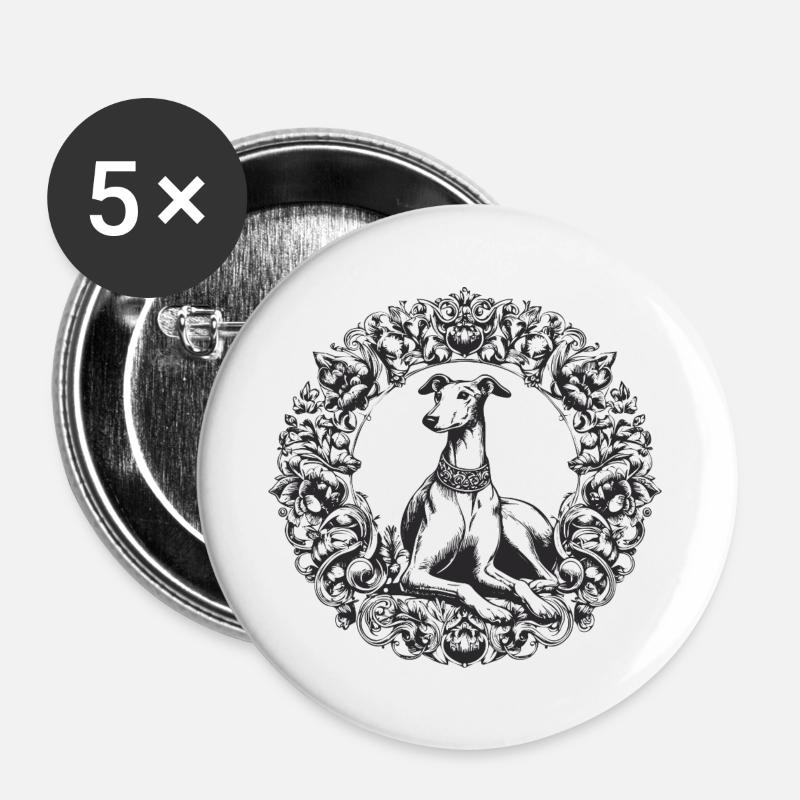Ornamented greyhound silhouette - Buttons large 2.2''/56 mm (5-pack) - white