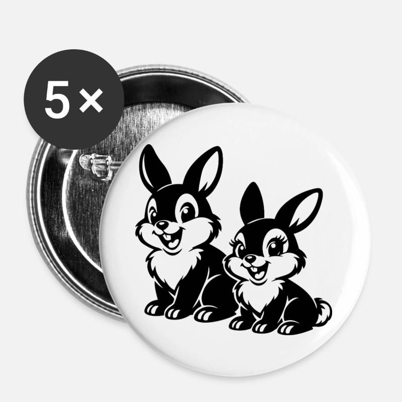 Sketched Rabbit Duets - Buttons large 2.2''/56 mm (5-pack) - white