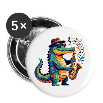 Alligator Jazz Musik Saxophon bunte Formen Muster  - Buttons groß 56 mm (5er Pack) - Weiß - Vorne