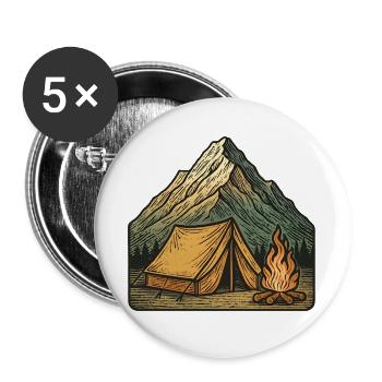 Bergzelt Lagerfeuer Abenteuer - Buttons groß 56 mm (5er Pack) - Weiß - Vorne