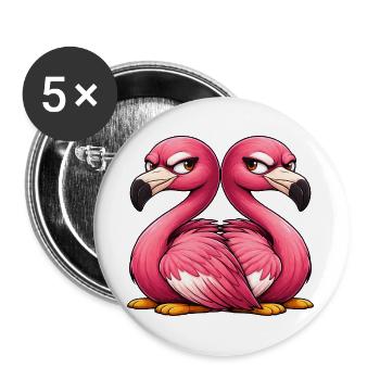 Süßer Flamingo Cartoon Freundschaft Zwillinge Spaß - Buttons groß 56 mm (5er Pack) - Weiß - Vorne