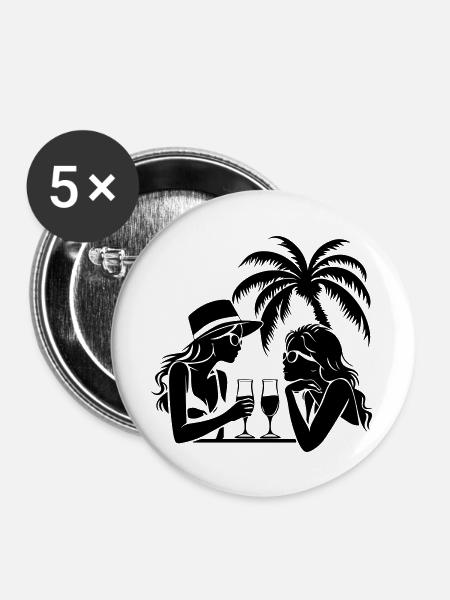 Mädels Urlaub Palmen - Buttons groß 56 mm (5er Pack) - Weiß