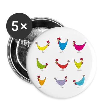 Hühner Fans -  Hahn - Gockel - Küken - Ei - Bio - Buttons groß 56 mm (5er Pack) - Weiß - Vorne