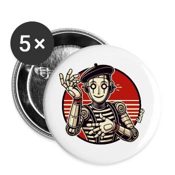 Pantomime de robots rétro avec béret dans le style de la bande dessinée - Lot de 5 grands badges (56 mm) - blanc - Devant