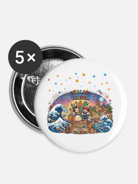 Fallas De Valencia Party Mascleta - Buttons groß 56 mm (5er Pack) - Weiß