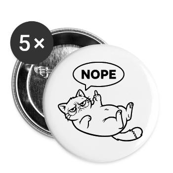 Cat Middle Finger Nope Outline - Buttons large 2.2''/56 mm (5-pack) - white - Front