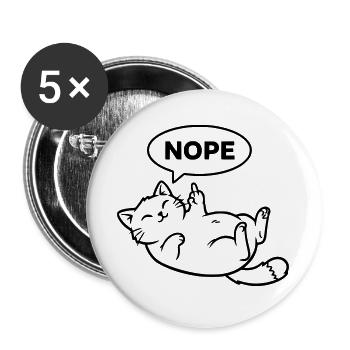Cat Laughing Nope Outline - Buttons large 2.2''/56 mm (5-pack) - white - Front