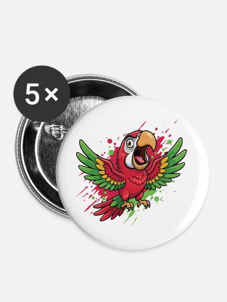 Vibranter Papagei Farbsplash - Buttons groß 56 mm (5er Pack) - Weiß